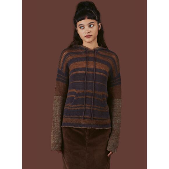 UNIF Birch Striped Knit Sweater - S - Brown Multi - Picture 1 of 8